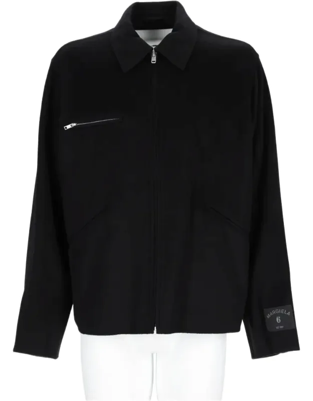 Wool Jacket With Classic Collar And Zippered Pockets