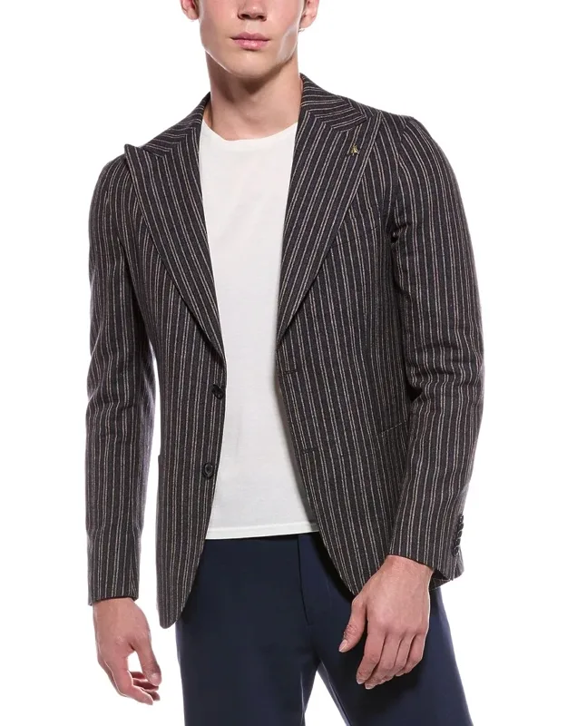 Unbalanced Striped Wool, Silk, & Linen-blend Jacket