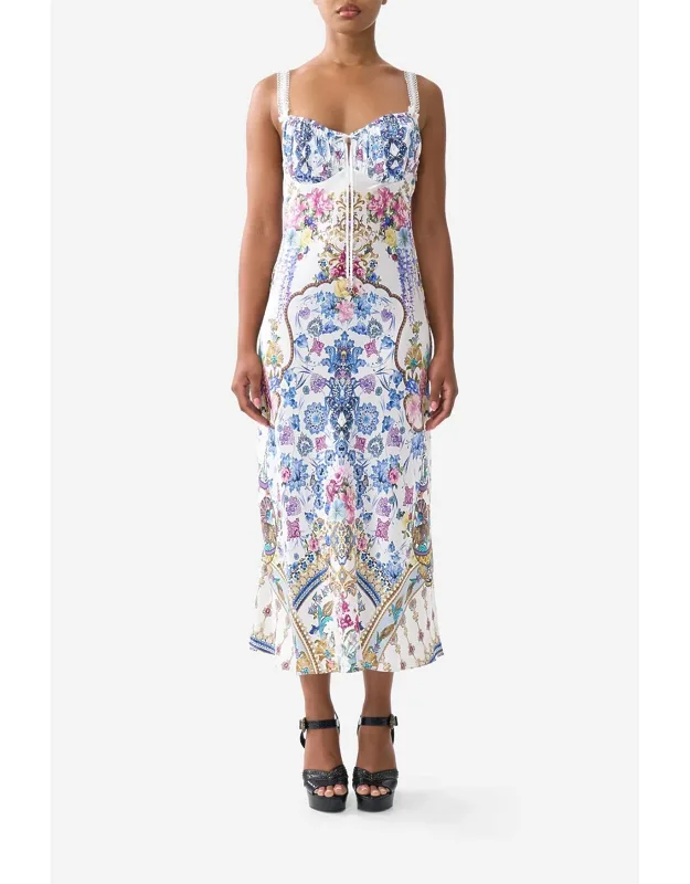 Gathered Bodice Bias Midi Dress