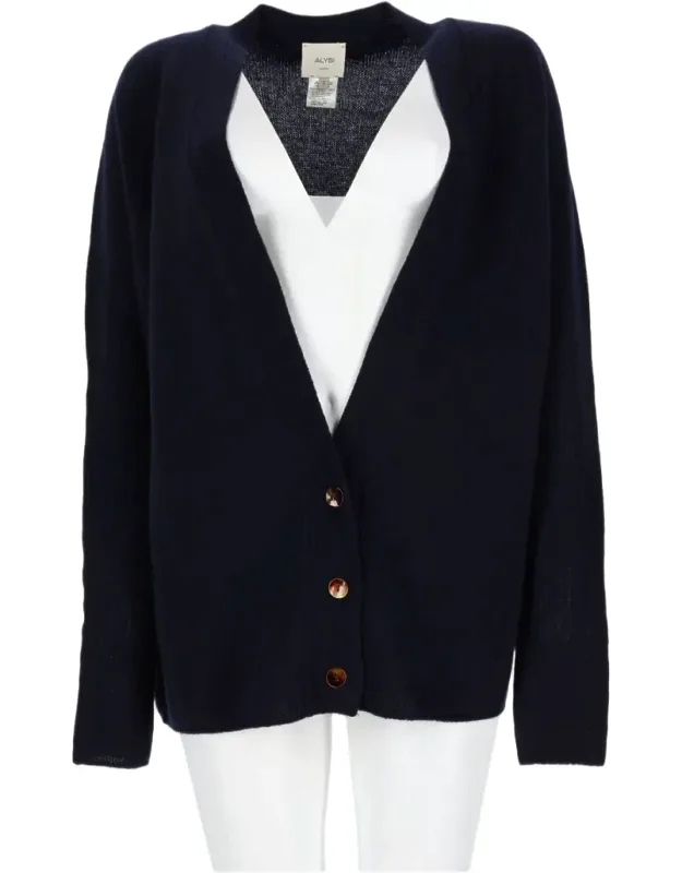 V-neck Cardigan Sweater With Ribbed Detailing
