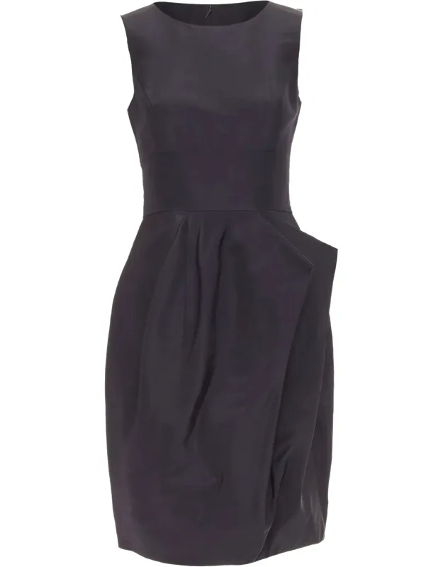 Pleated Side Tulip Skirt Silk Dress