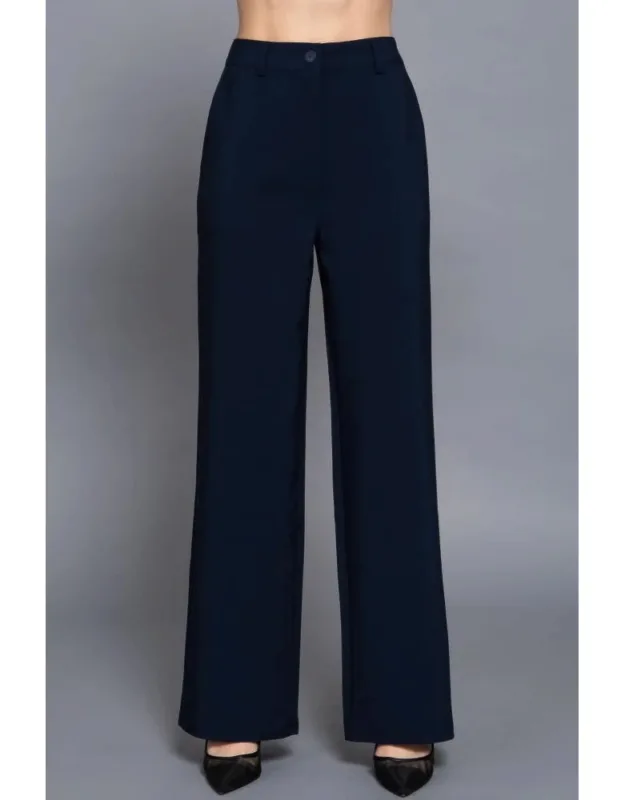 Back Elastic Straight Woven Long Pants