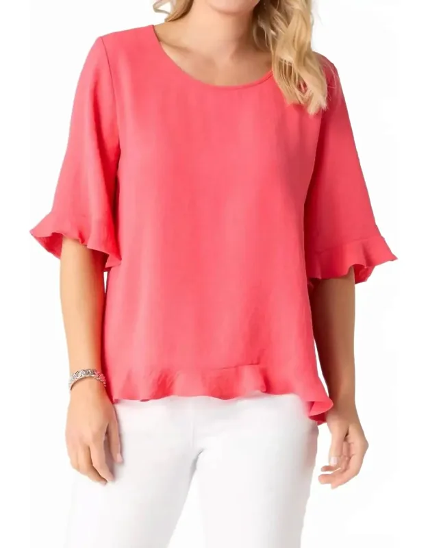Elbow Sleeve Ruffle Top