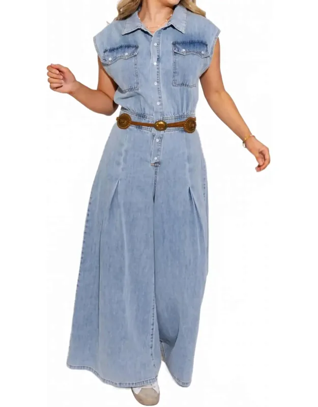 Wide Leg Denim Jumpsuit