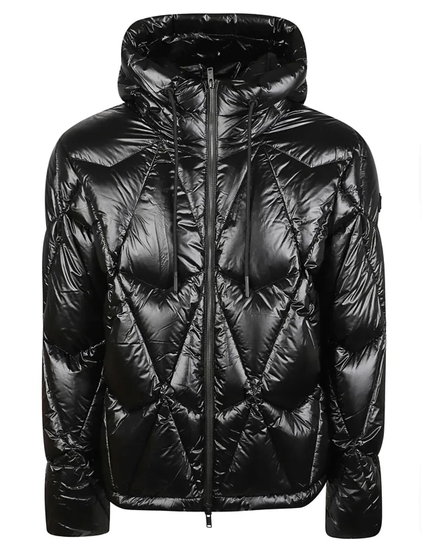 Glossy Quilted Hooded Geometric Recycled Nylon Down Jacket