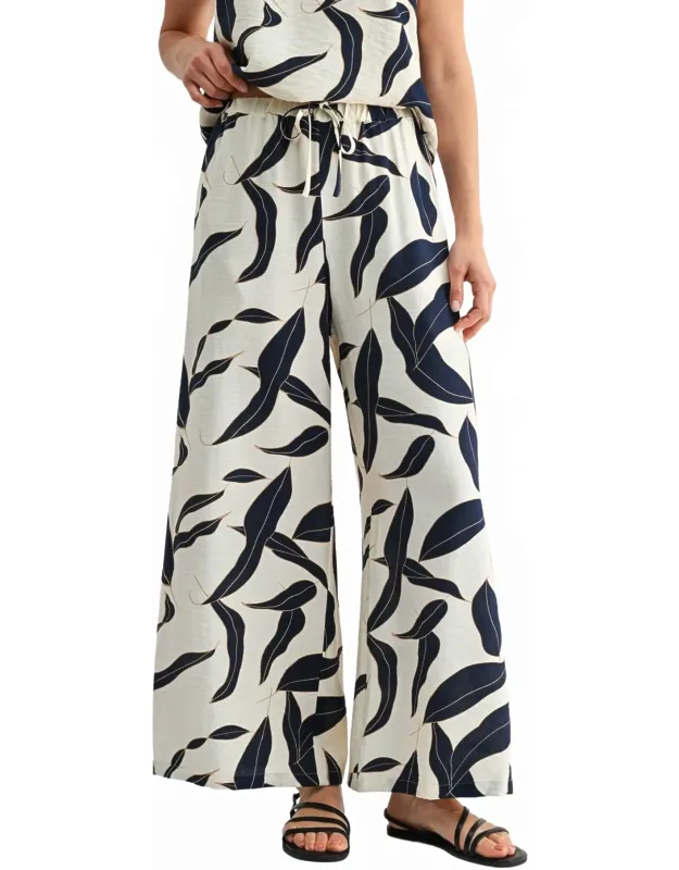 Leaf Print Wide Leg Pants