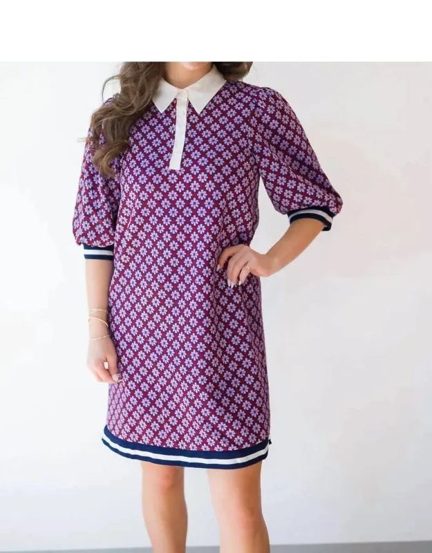 Poplin Contrast Collar Floral Knit Dress