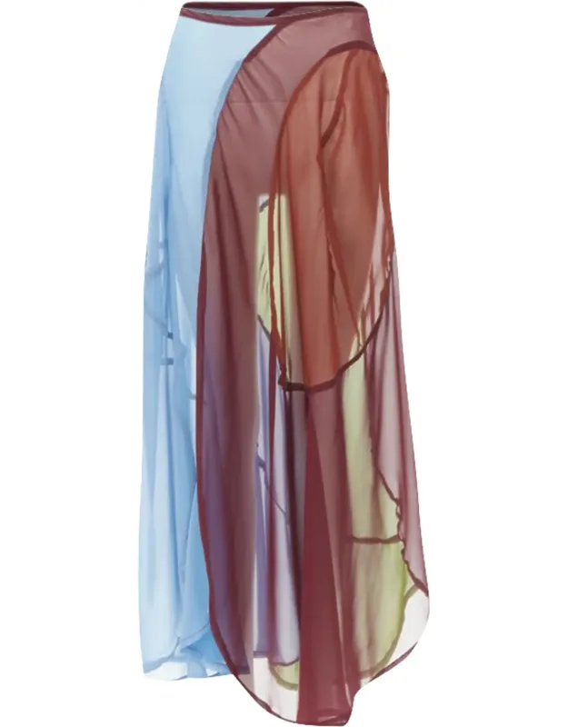 Curved Seam Optical Color Sheer Skirt