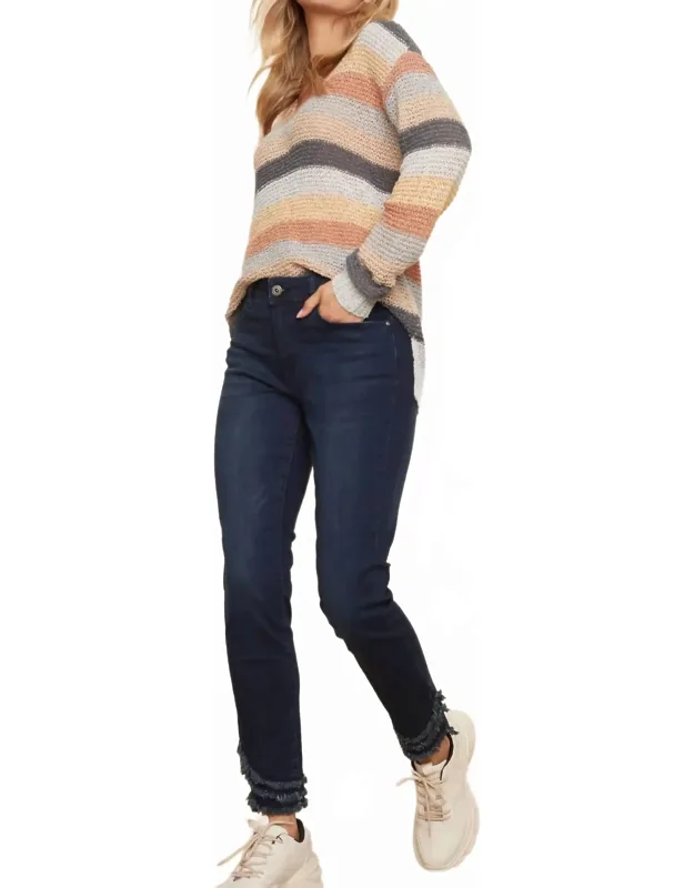 3 Row Fringe Hem Jeans