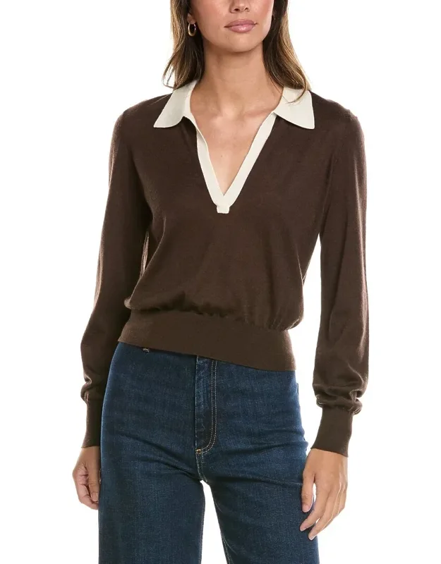 Two Tone Cashmere & Silk-blend Polo Sweater