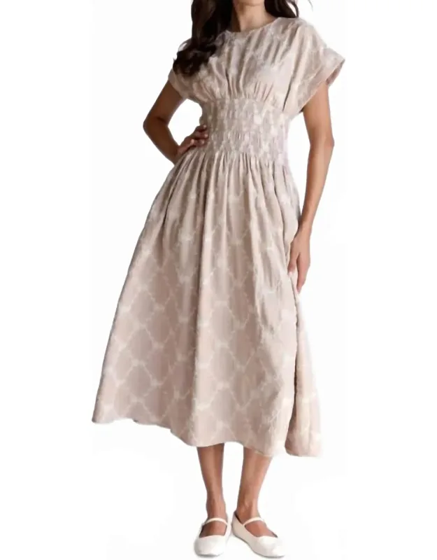 Embroidered Floral Smocked Midi Dress
