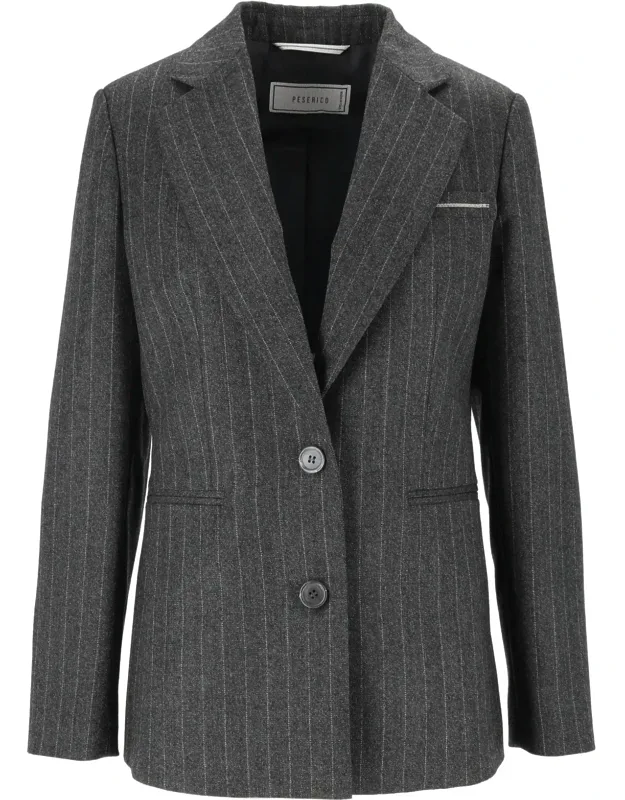 Structured Pinstripe Notched Lapel Blazer