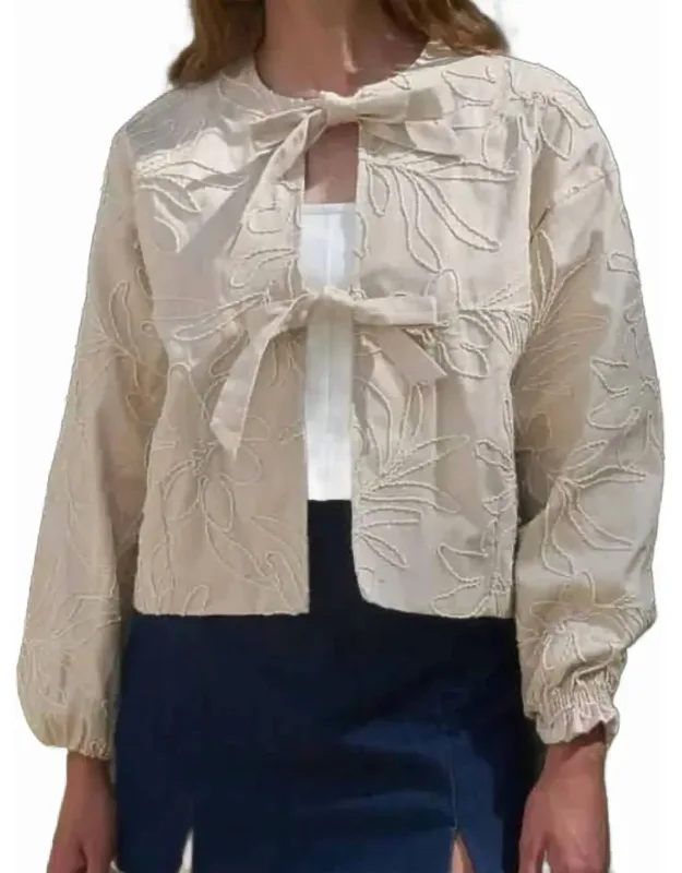 Tied Front Embroidered Floral Jacket