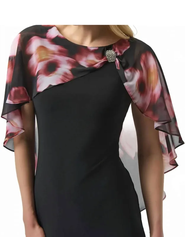 Chiffon Cape Overlay Dress