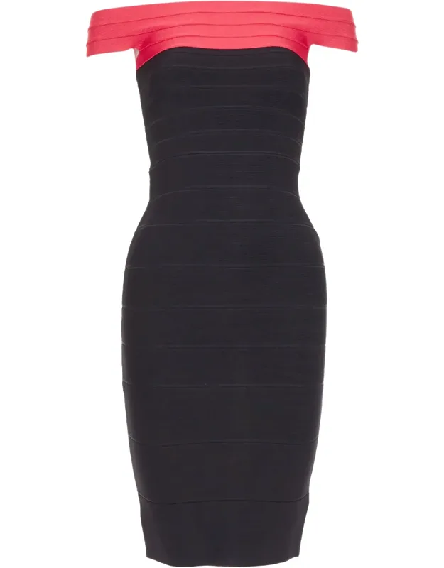 Colorblock Off-shoulder Bandage Bodycon Cocktail Dress