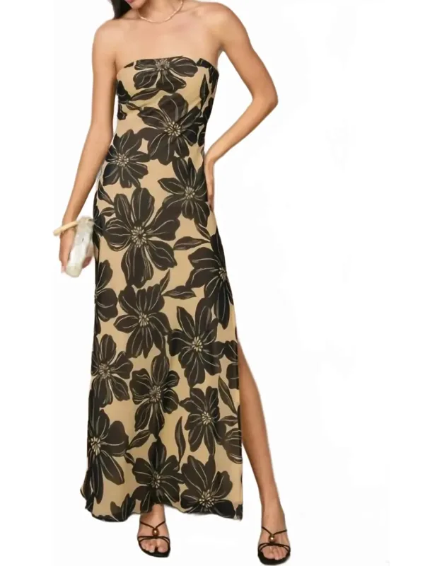 Midnight Bloom Strapless Maxi Dress