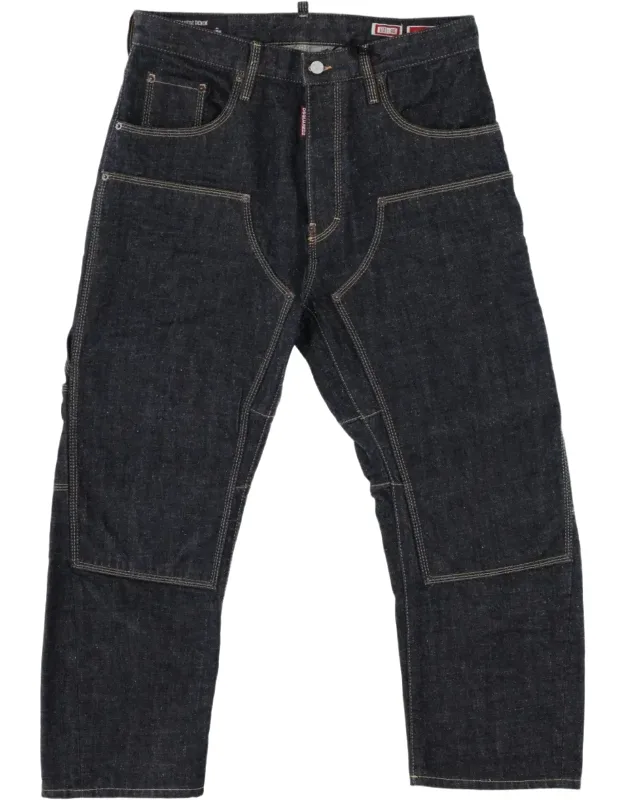 Relaxed Fit Cropped Patch Pocket Cotton Jeans
