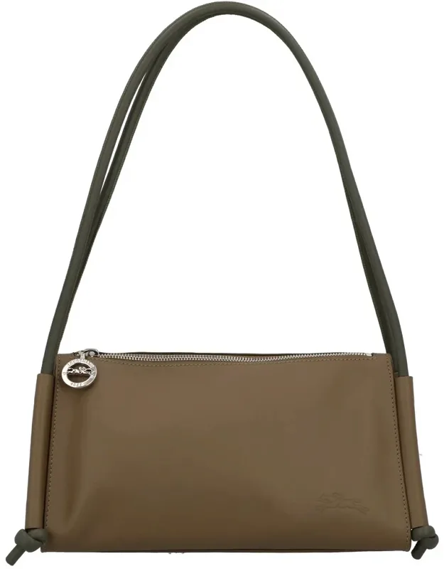 Longchamp Le Pliage Xtra Shoulder Bag In Olive Leather With Silver-tone Hardware