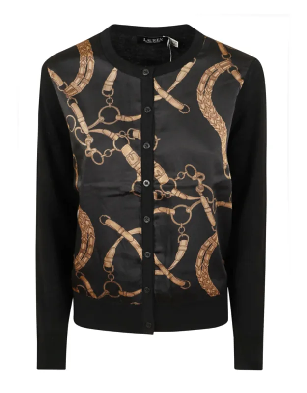 Contrasting Knit Printed Crewneck Cardigan