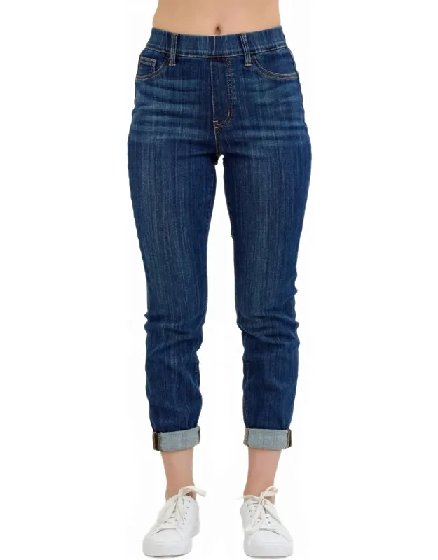 High Waist Pull On Double Cuff Slim Jeans