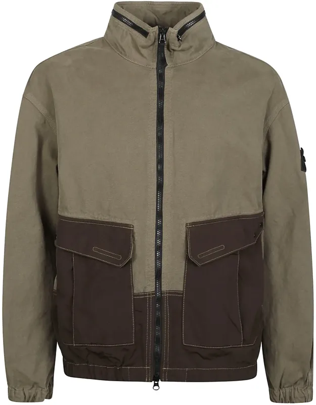 Two-tone Cotton Stand Collar Jacket