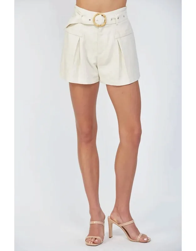 Linen Blend Tuck Detail Belted Shorts