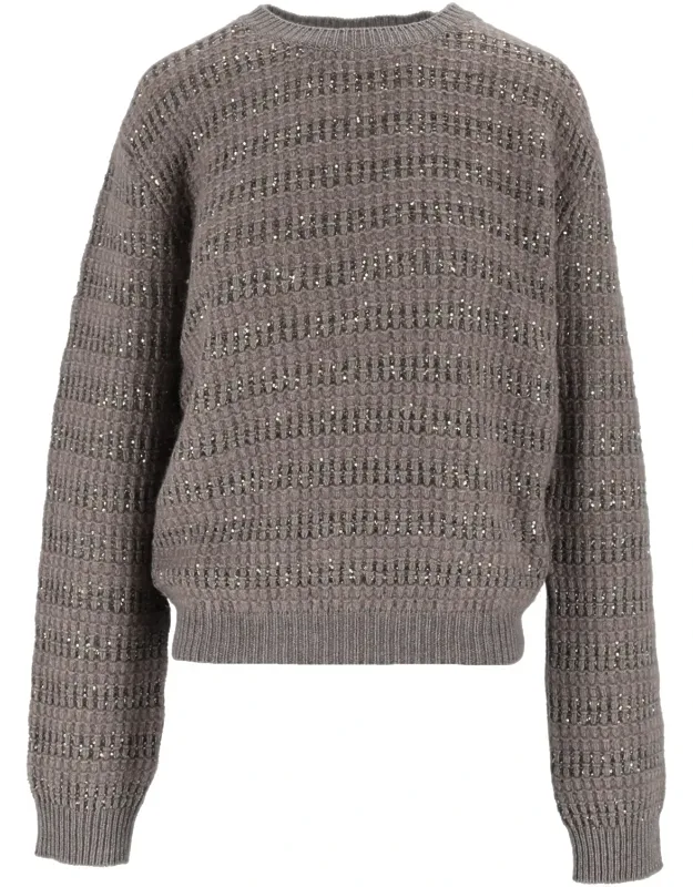 Falcon Platinum Mohair Sequin Striped Crewneck Sweater