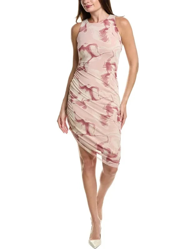 Ruched Mesh Midi Dress