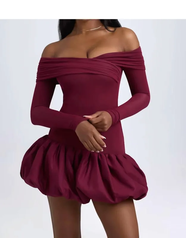 Serra Modal Off-shoulder Bubble Hem Mini Dress