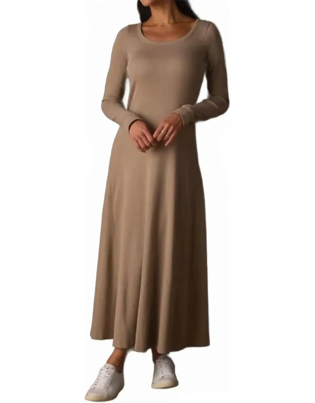 Rib Long Sleeve Midi Dress