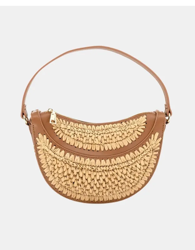 Solstice Raffia Half Moon Convertible Bag