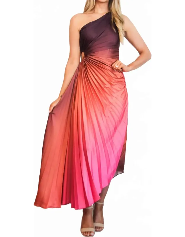 St Tropez Ombre Pleated One Shoulder Maxi Dress