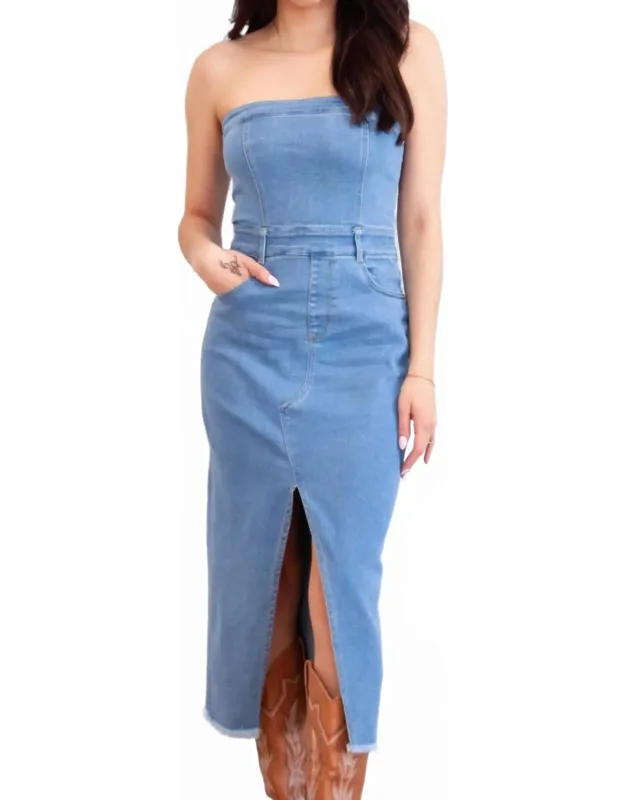 Strapless Denim Midi Dress