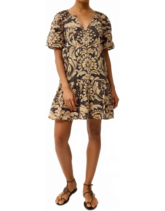 Greta Dress In Tropez With Elastic Neck And Tiered Skirt