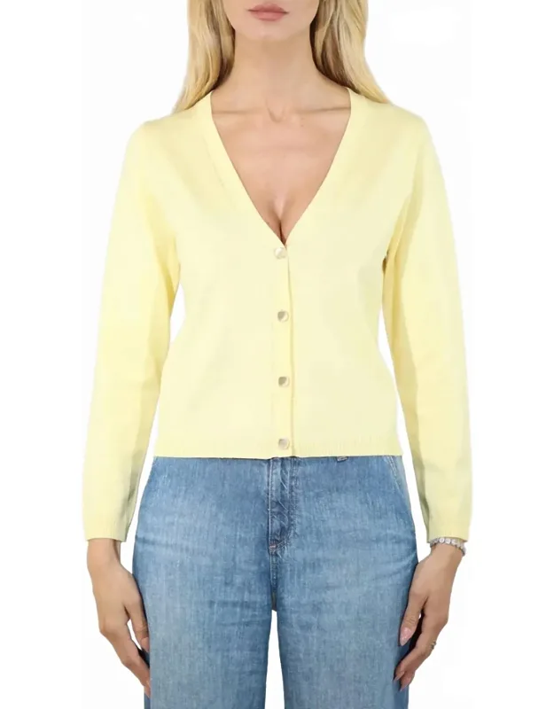 V Neck Long Sleeve Crop Cardigan With Square Buttons