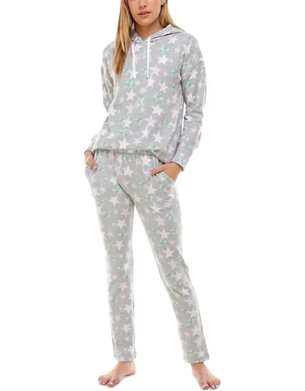 Drop Shoulder Hoodie And Slim Leg Pants Lounge Set