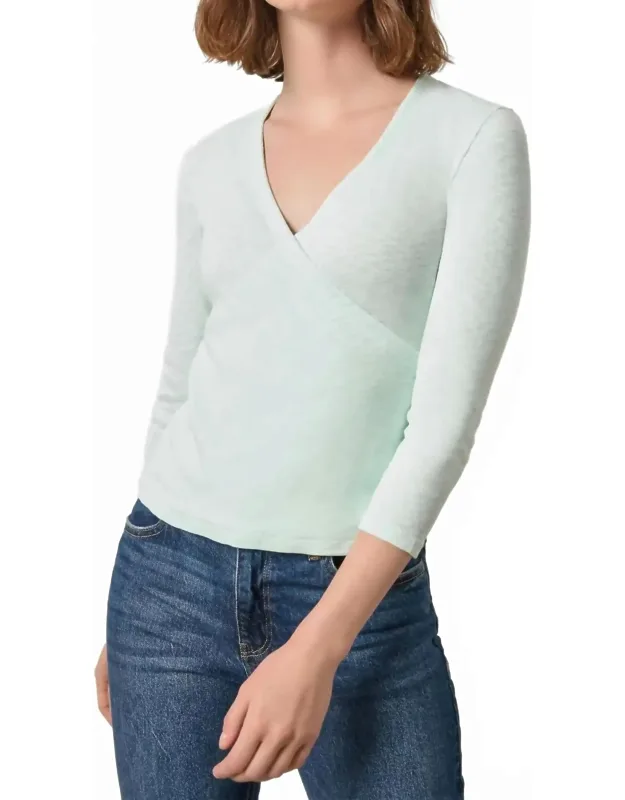 Ribbed Slub 3/4 Sleeve Surplice Top