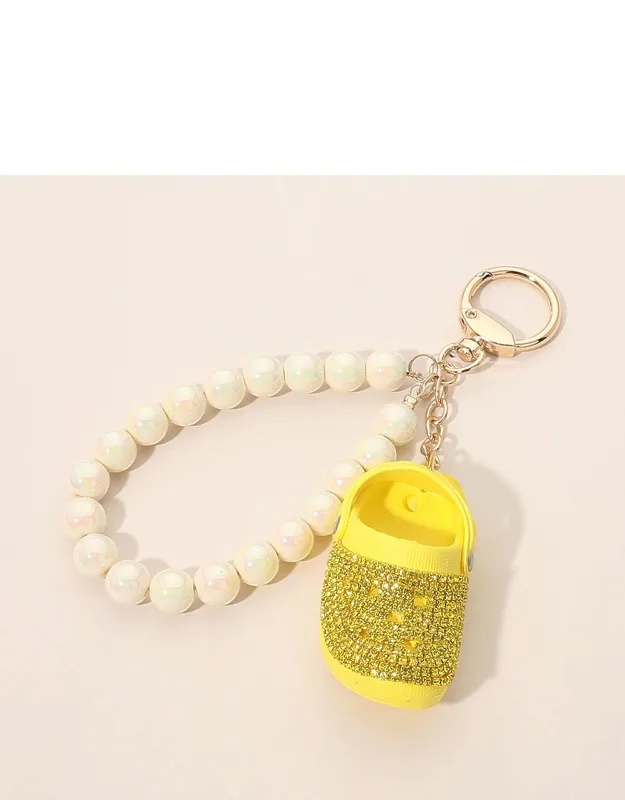 Bling Studded Clog Shoe Charm Pearl Beaded Wristlet Strap Bag Charm Keychain