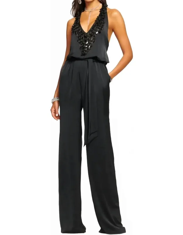 Embellished Plunging Jumpsuit