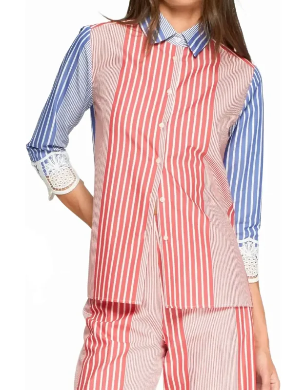 Lace Cuffs Striped Shirt