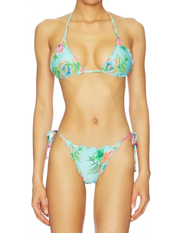 Embroidered Lettuce Edge Bikini Top
