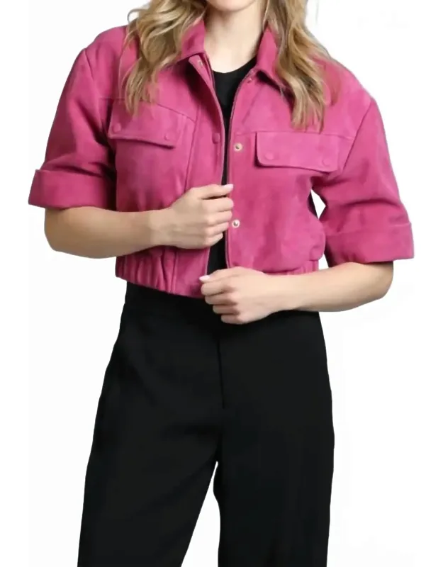 Cropped Goat Suede Jacket With Gathered Waist