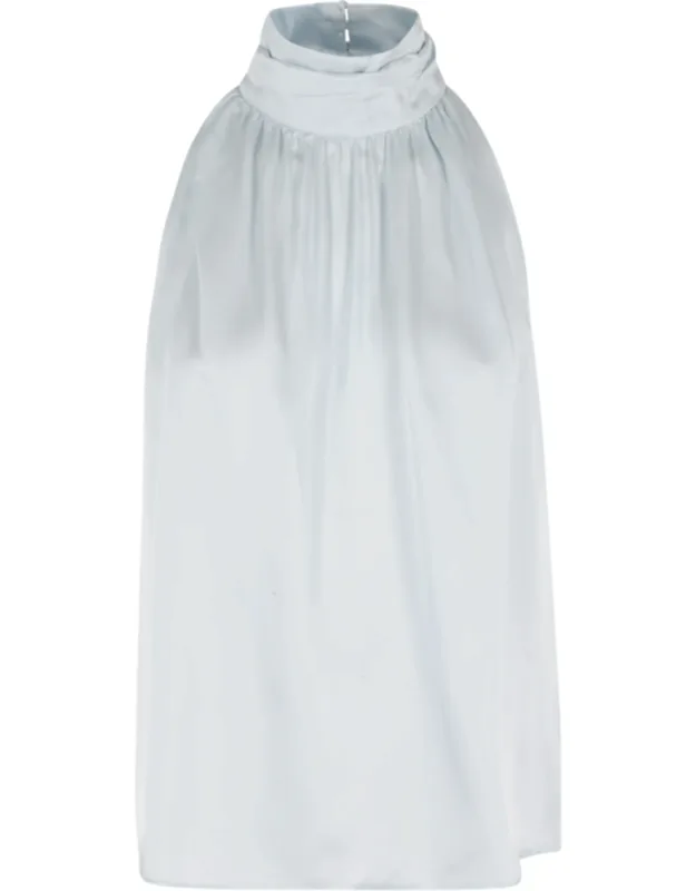Light Blue High-collar Sleeveless Silk-blend Top