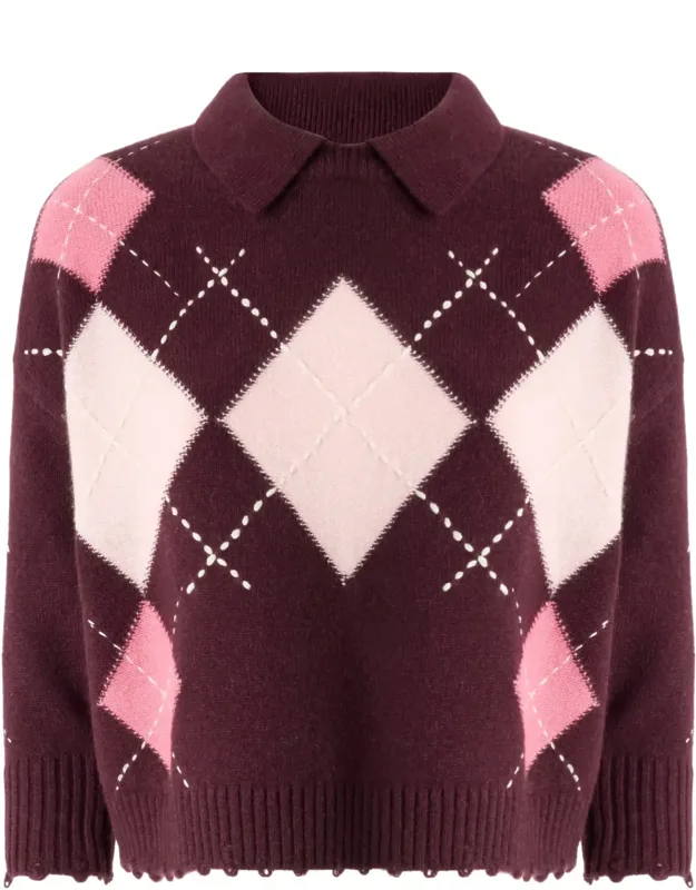 Cropped Argyle Pattern Polo Shirt
