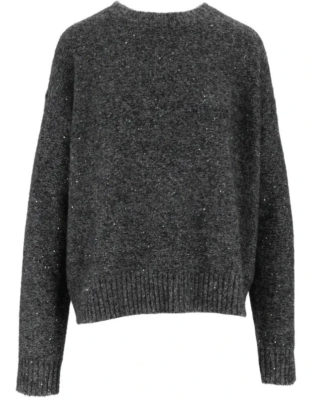 Cropped Speckled Knit Wool Sweater
