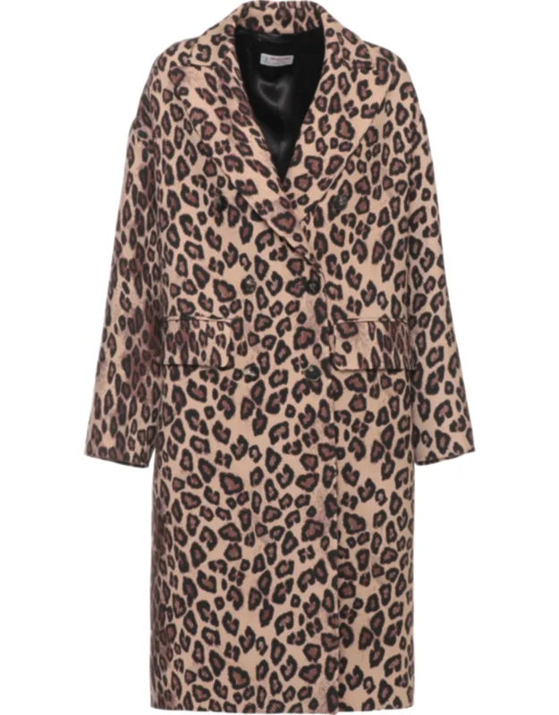 Animal Print Double-button Long Wool Coat