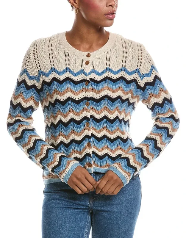 Boxy Zig Zag Stitch Crewneck Cardigan