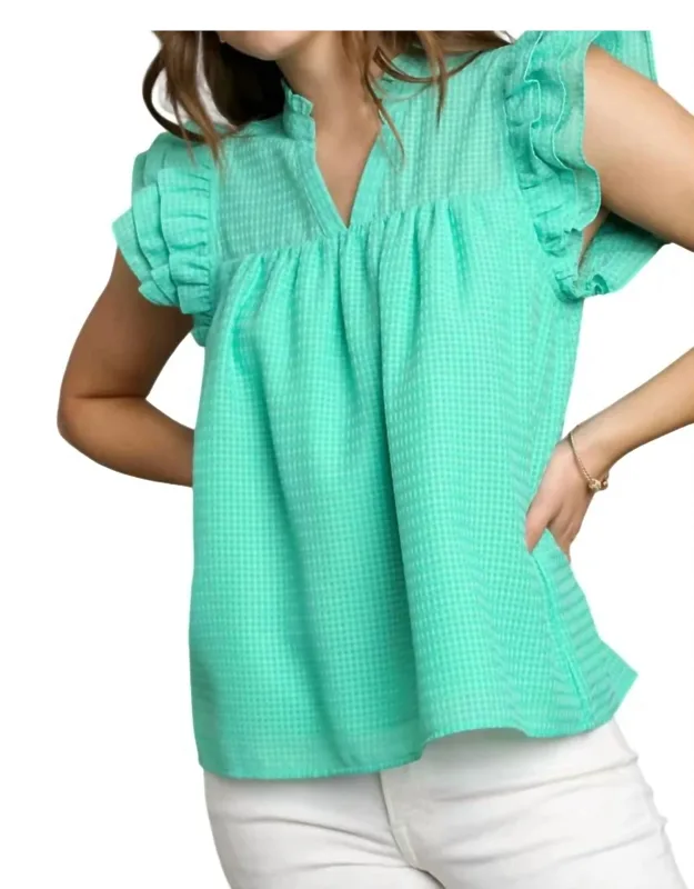 Layered Ruffle Sleeve Split Neck Top