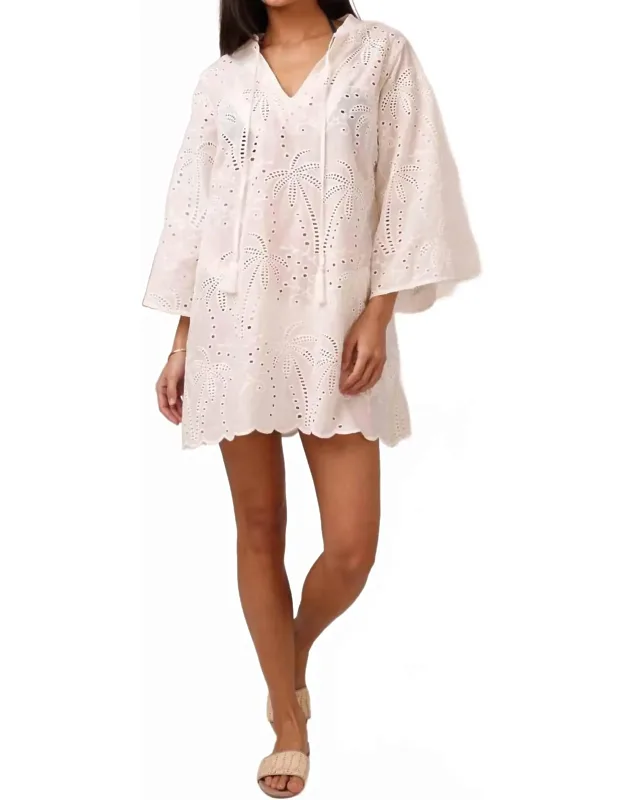 Mini Dress In Palm Eyelet