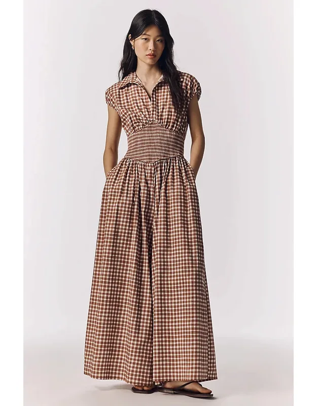 Gingham Basque-waist Jumpsuit